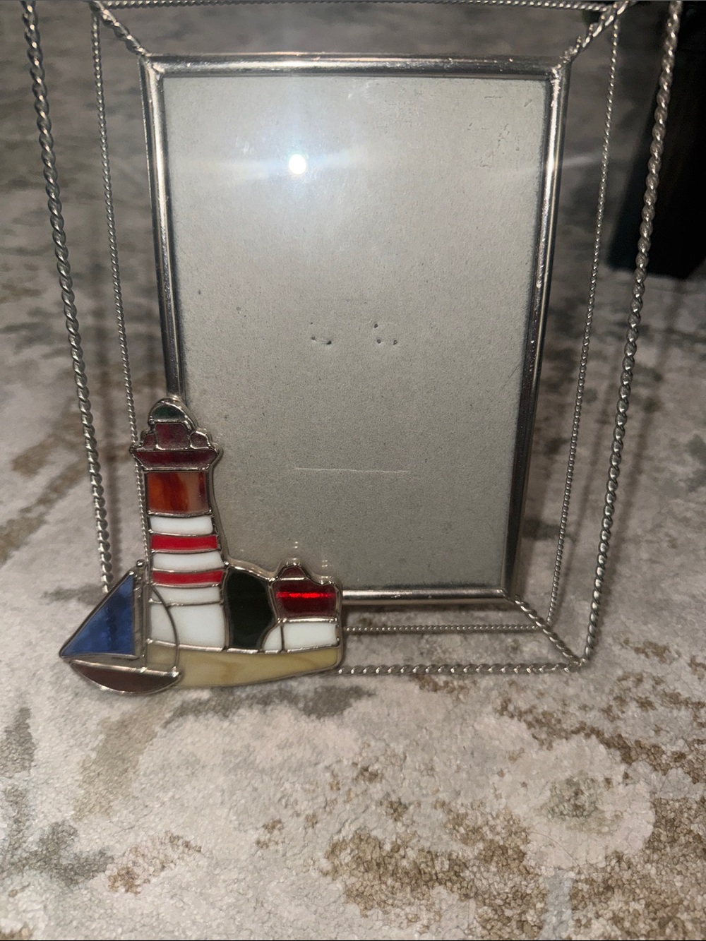 Stained Glass Lighthouse Photo Frame Accent - fits 4x6 picture